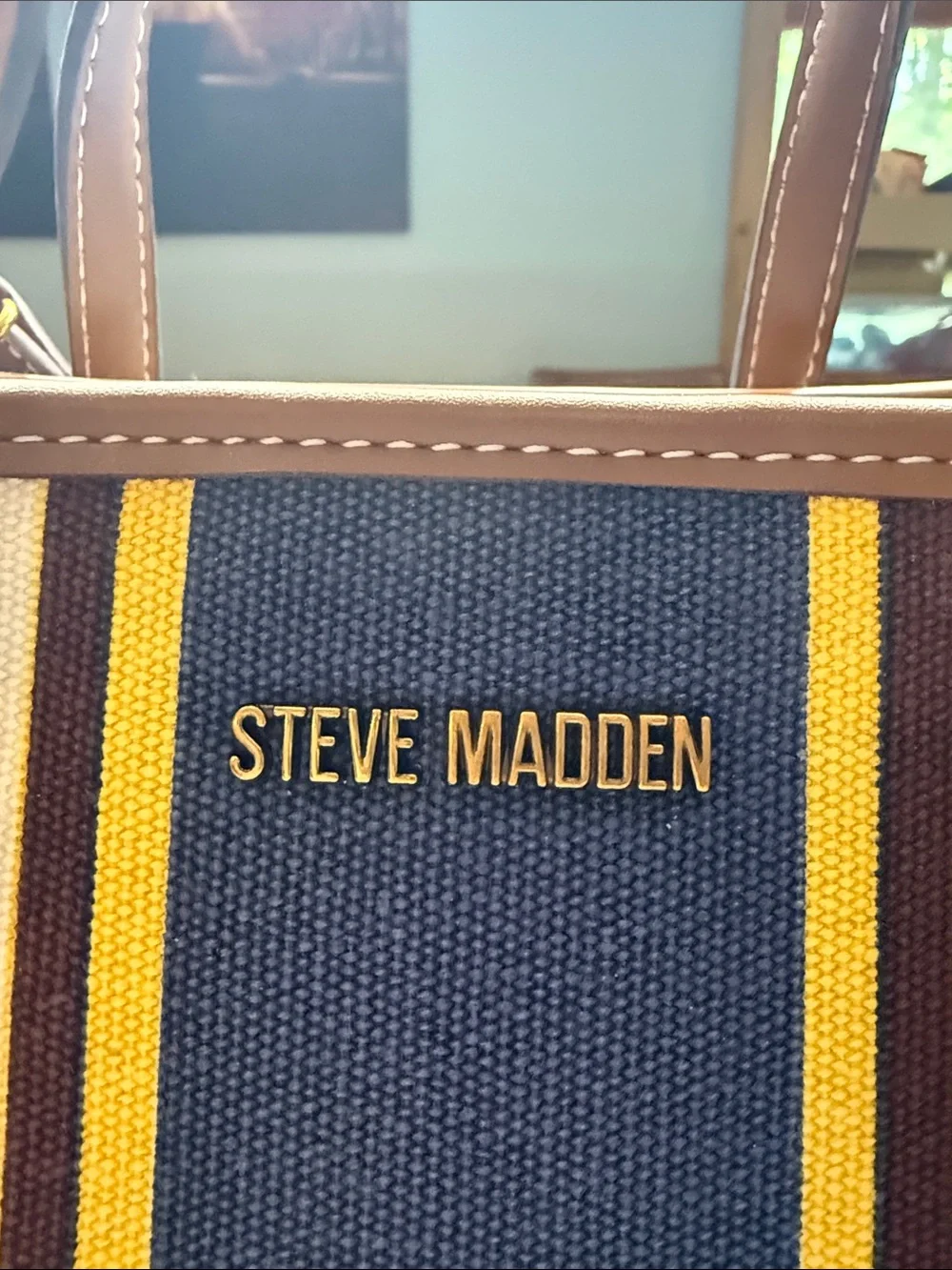 Steve Madden Navy, Brown & Yellow Striped Satchel